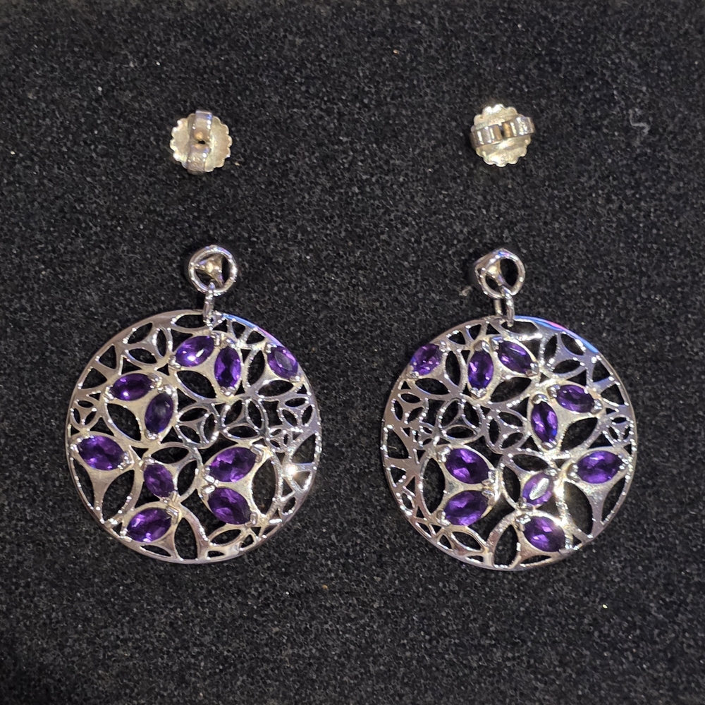 Di Modolo, Medallion Collection Amethyst & Silver Large Drop Earrings (NWOT)